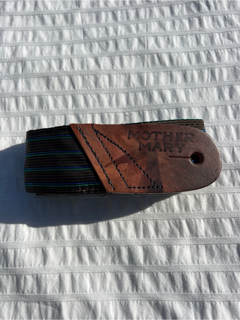NWOT Mother Mary Company Black Pinstriped Guitar Strap